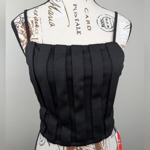 Cider Black Square Neck Pleated Cropped Cami Size Small Corset Style Coquette